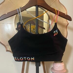 Peloton Women’s Black Logo Sports Bra with Colorful Criss Cross Straps Active